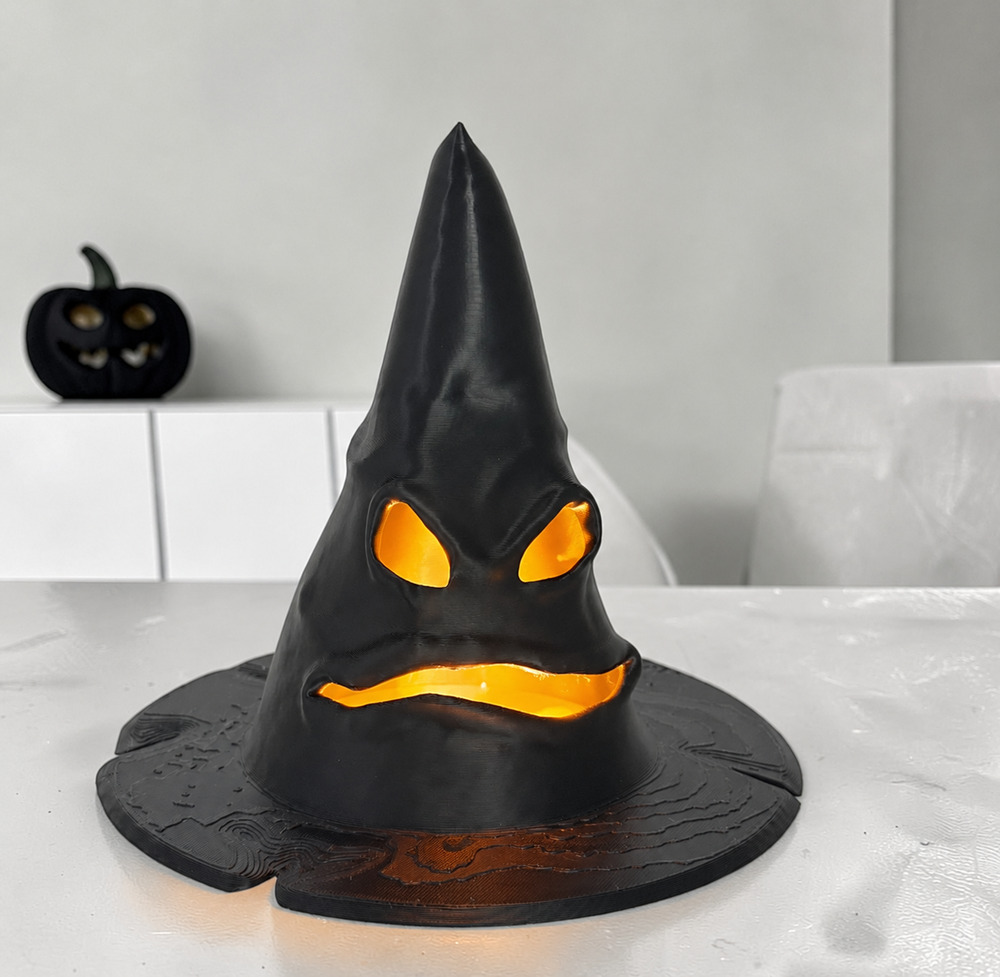 Black Witch Hat Light Fantasy Plastic Halloween Decor Table Scary Goth Lights